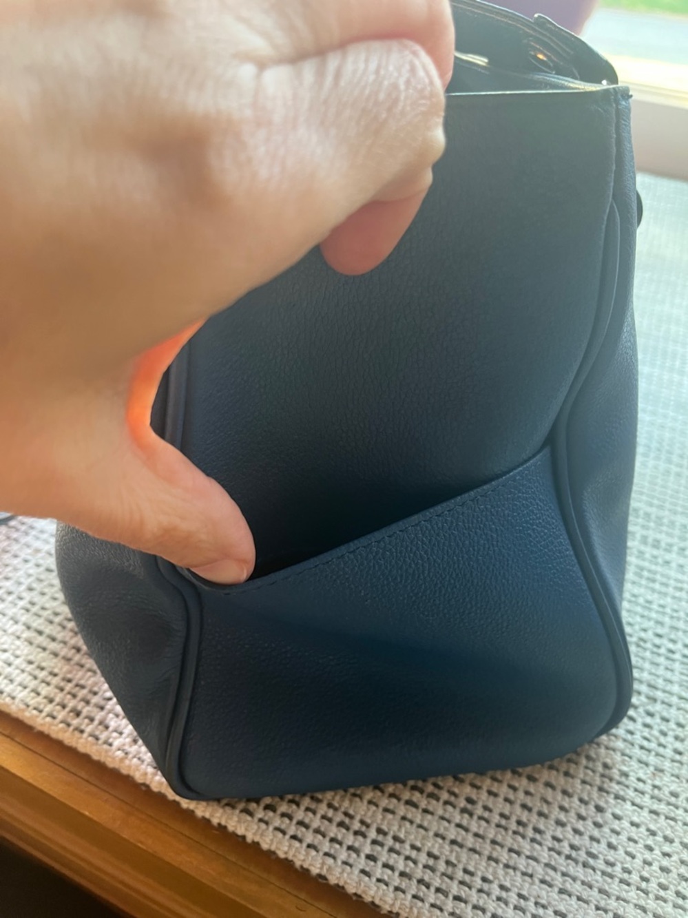 MCM  Blue Leather Satchel with Silver Hardware and end pockets - Picture 15 of 15